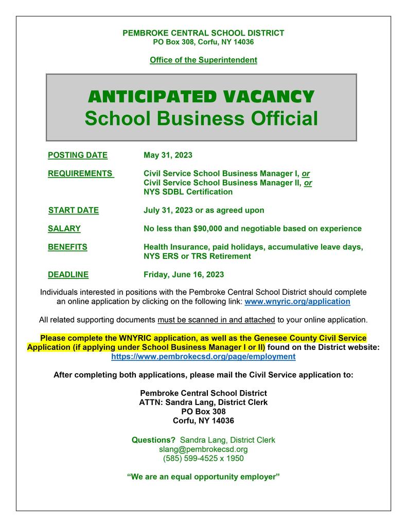 School Business Official Posting